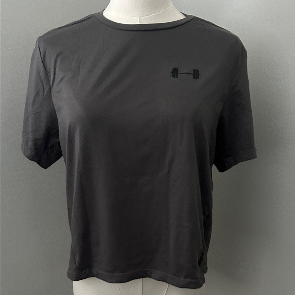 Virus Charcoal Crop Top with Dumbbell Design